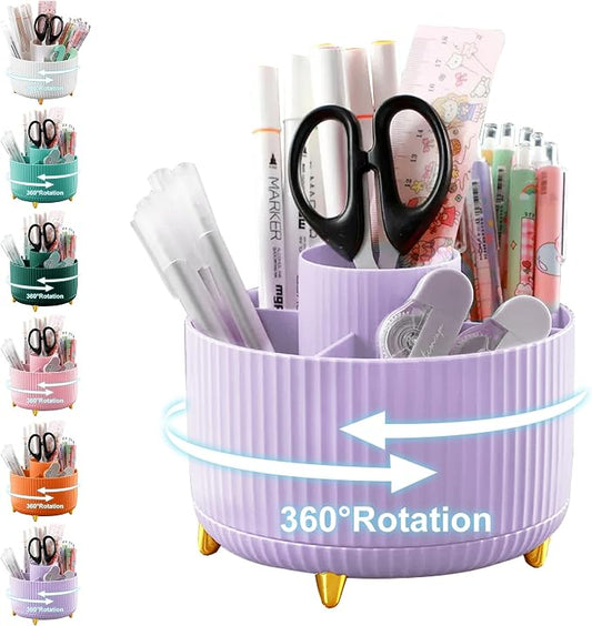 Cayxenful Pencil Holder For Desk,5 Slots 360°Degree Rotating Desk Organizers And Accessories,Desktop Storage Stationery Supplies Organizer, Cute Pencil Cup Pot For Office, School, Home (I-Purple)