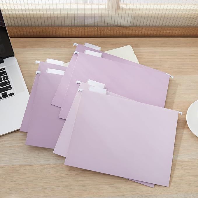 Y YOMA 36 Pack Gradient Hanging File Folders Letter Size Decorative Hanging Folder Pretty File Folder Organizer for Filing Cabinet Office Home with 1/5-Cut Adjustable Tabs, Dusty Violet