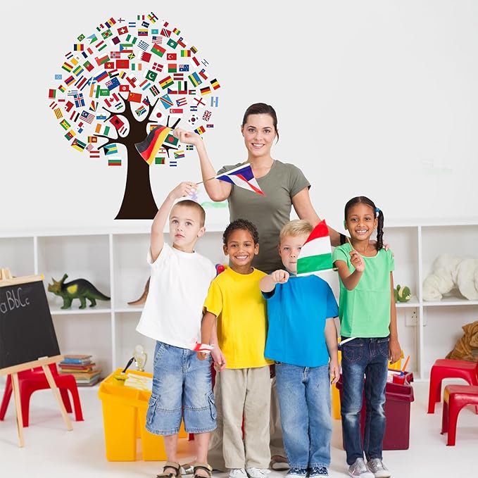 World Flags Tree Bulletin Board Decorations International Flag Tree Paper Cutouts ClassroomTree for Wall School Nursery Blackboard Classroom Wall Decor Supplies