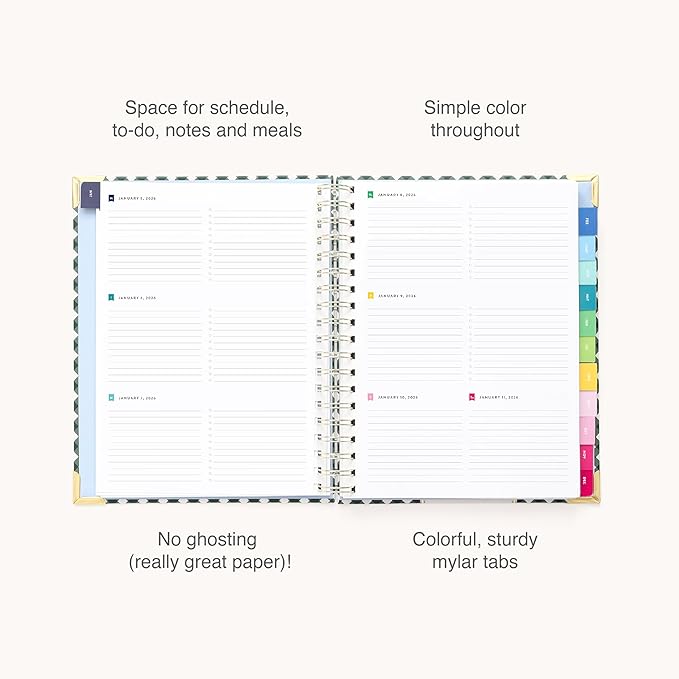 Simplified 2026 12-Month Spiral Weekly Planner — Camp Gingham — January 2026 - December 2026, Calendar Year Organizer with Stickers, Pockets, and Keepsake Box