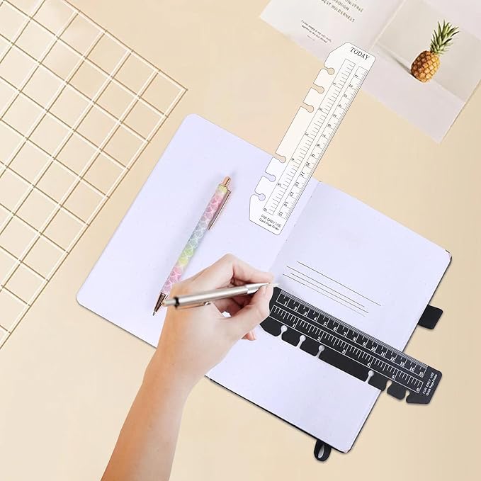 Chris.W 2Pcs Black/Clear Plastic Page Marker Pouch Pagefinder Measuring Today Ruler for A6 Size 6-Hole Binder Notebook (Black + Clear, A6)