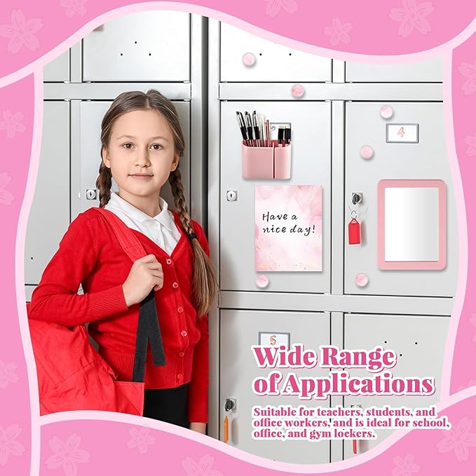 11 Pcs School Lockers Magnetic Decor Locker Accessories Kit with Magnetic Pink Marble Print Whiteboard Mirror Pen Holder Buckles Lockers Organizer Decorations Locker Essentials Back to School Supplies