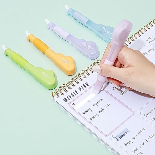 Temiary 4 Pack Correction Tape Pen, 0.27 in x 78.7 Ft White Smooth Pull Out Tape Pens for Writing, Tear Resistant Easy to Use Applicator for Instant Corrections School Office Supplies (Multicolor)