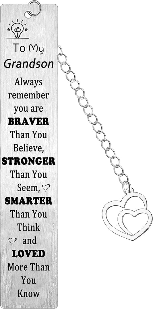 Grandson Bookmark Gifts for Grandson Gifts from Grandma Grandad Graduation Inspirational Gifts for Grandson Christmas Present Encouraging Graduation Gifts Bookmark (Grandson Bookmark)