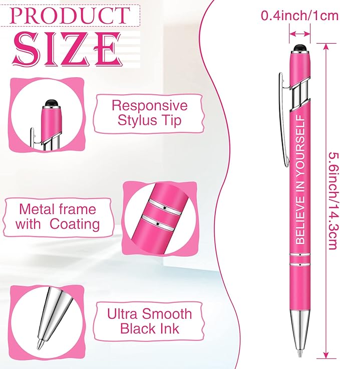 Zonon 12 Pcs Inspirational Pens Gift Set Funny Ballpoint Pen with Stylus Tip Motivational Graduation Gifts Bulk for Teacher Coworkers Nurse School Office Supplies(Pink,Boss Lady)