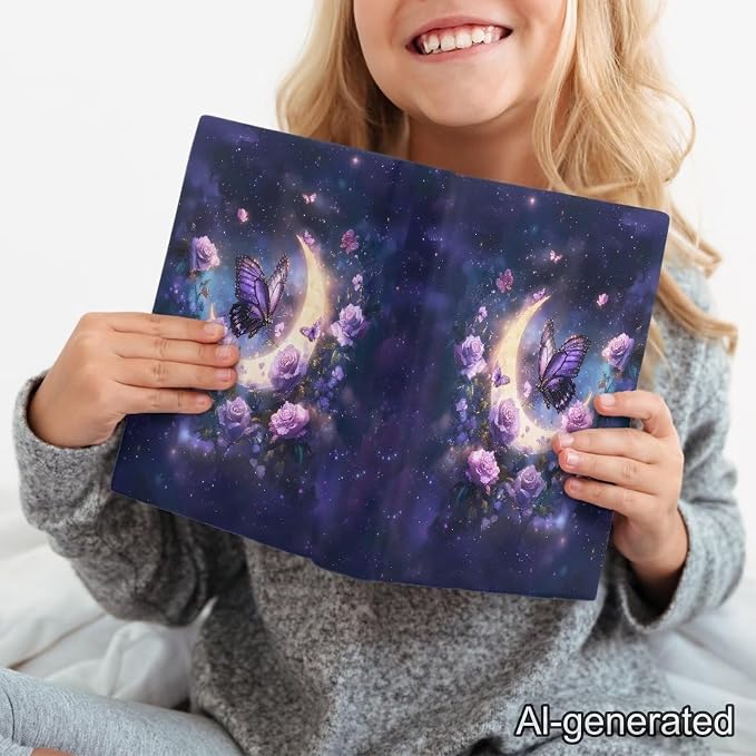 Dreaweet Moon Rose Butterfly Book Sleeve Book Protector,Book Covers for Paperbacks Textbook Hardcover up to 9 x 11 Inches,Washable Fabric,Book Sleeves for Women Book Lover