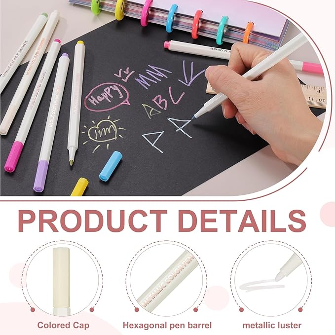 PATIKIL Metallic Marker Pens, 6Pcs Permanent Markers Medium Tip Quick Dry Paint Pen on Plastic Wood Stone Glass Canvas DIY Crafts Art Supplies for Drawing Writing Marking, White