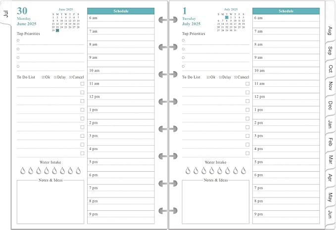 2025-2026 Planner Refills – One Page Per Day, 8-Disc Discbound 2025-26 Daily ＆ Monthly Planner, Runs from July 2025-June 2026, Prioritized, To-Do List, Notes, 5.8" x 8.5"
