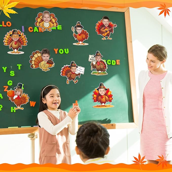 Gersoniel 72 Pcs Thanksgiving Turkey Bulletin Board Cutouts for Kids Fall Autumn Pumpkin Pinecone Paper Photo Cardboard Ornament for DIY Crafts Harvest Door Home School Office Party Decor Supplies