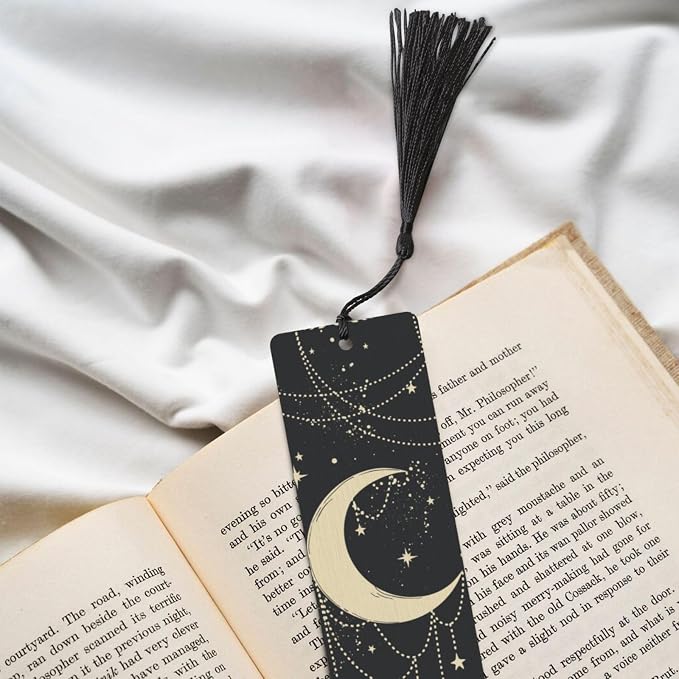 Boho Moon 5pcs Wood Bookmarks with Tassel for Planner Reading Book Lovers Accessory Readers Men Women 4.6 X 1.2 Inch