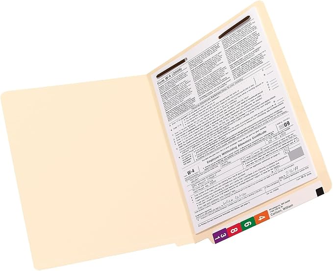 Smead End Tab Fastener File Folder, Shelf-Master® Reinforced Straight-Cut Tab, 1 Fastener, Letter Size, Manila, 50 Count