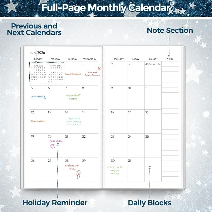 SKYDUE Pocket Calendar 2026-2028, Pocket Monthly Planner Jul 2026 - Dec 2028 for Purse, 6.7" X 3.8" 30-Month Small Planner, Academic Year Calendar, Compact Design with Plastic Sleeve