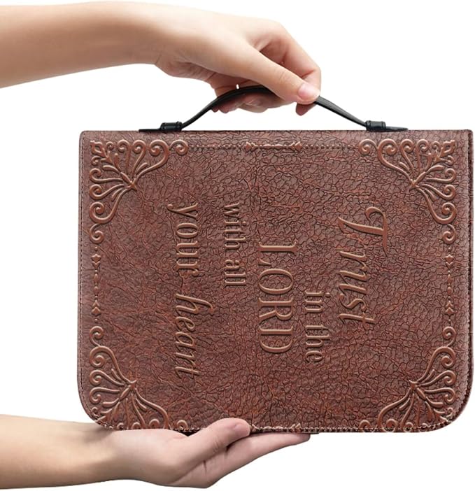 Retry Style Cross Bible Case with Bookmark Waterproof Bible Cover Case for Women Lightweight Bible Bag with Handle Pockets Church Book Bag Brown