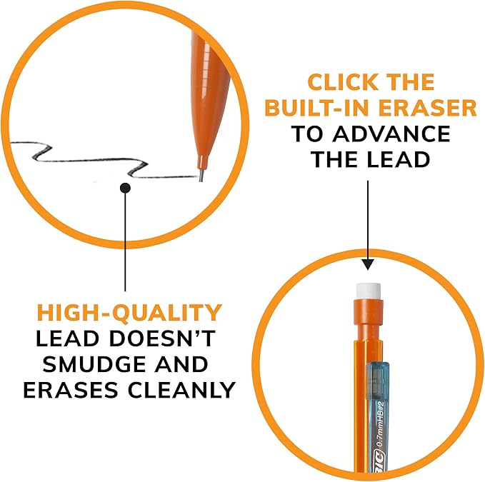 BIC Xtra Smooth Bright Edition Mechanical Pencils, 0.7 mm Medium Point, Refillable and Retractable, 40-Count