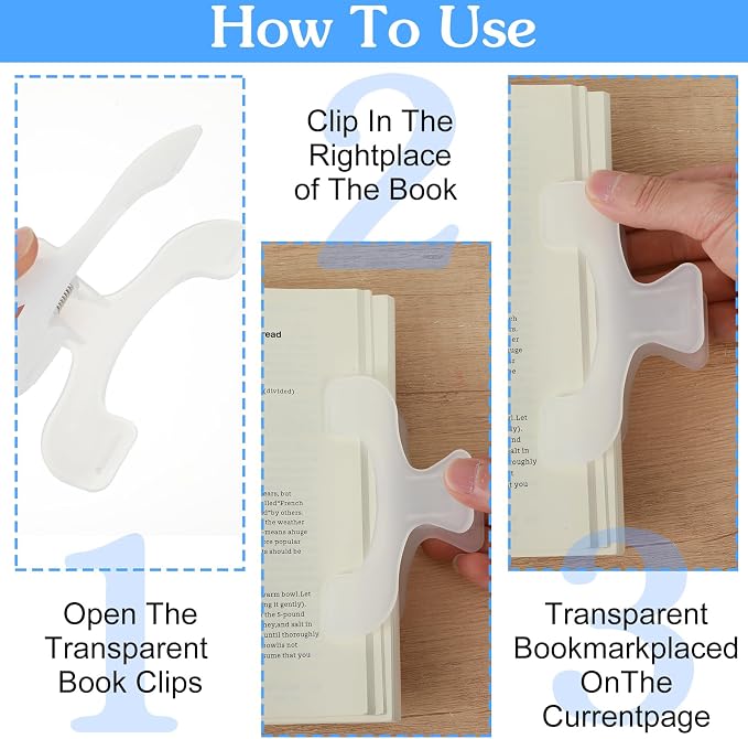 2Pcs Transparent Book Clips, Page Holder Bookmarks to Keep Books Open, Strong Page Holder Clips, Lightweight Reading Accessories for Study, Office & Music Manuscripts