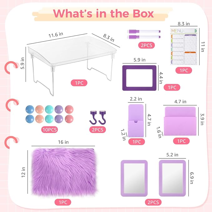 OMISTAR 22 Pcs Locker Organizer Kit - Purple Locker Accessories with Locker Shelf Magnetic Mirror Small Whiteboard Adsorptive Buttons Markers Phone Frame Hook,Back to School Essentials Decorations