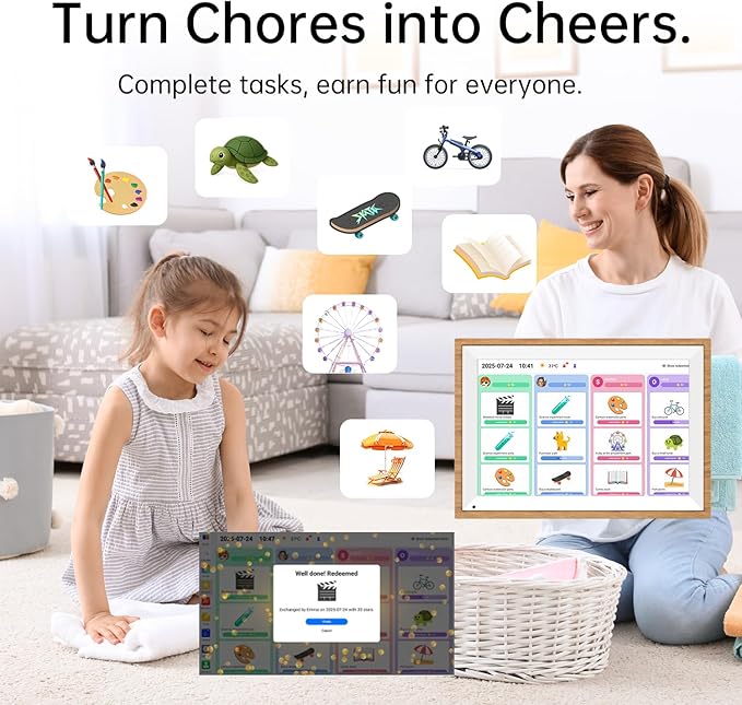 10.1 Inch Digital Calendar 2026 Chore Chart – Interactive Touchscreen Wall Planner, Smart Family Organizer for Family Schedules, Desktop and Wall Mountable, Woodgrain
