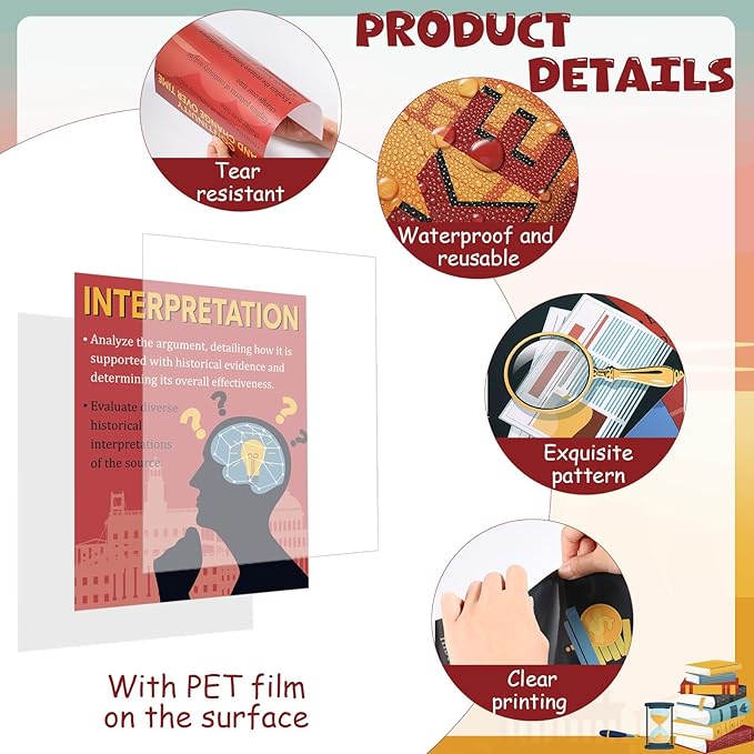Pajean 16 Pcs Think Like a Historian Posters Social Studies Classroom Decorations Thinking Posters Bulletin Board Set for Middle High School Office Home Classroom Supplies