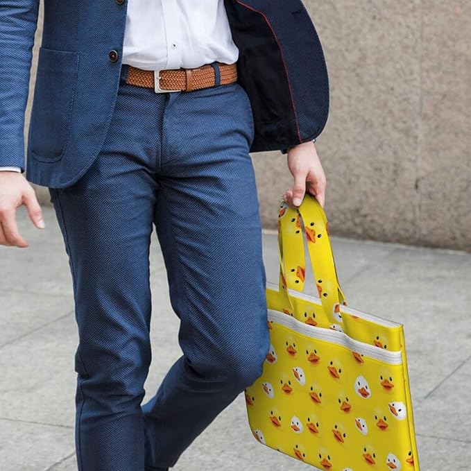 Portable Canvas Document Handbag Rubber Duck Yellow, Double Pocket Zipper Pouch with Handle for Business File Storage