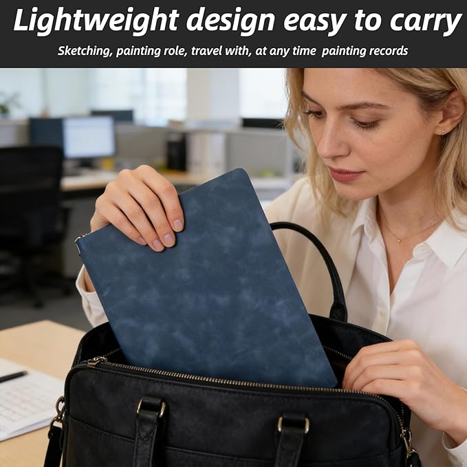 A4 Portable Whiteboard Notebook,12" x 9" Double Sided Dry Erase Board with Two Pens,Folding Reusable Writing Pad for Office Meetings,School,Planning,Travel,PU Cover(Denim Blue)