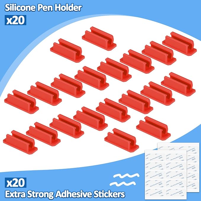 BOBOKA 20Pcs Pencil Holder for Desk, Adhesive Pen Holder for Classroom Clipboard Attachment, Silicone Pencil Holder & Marker Holder for School Office Desk Accessories, Teacher Supplies