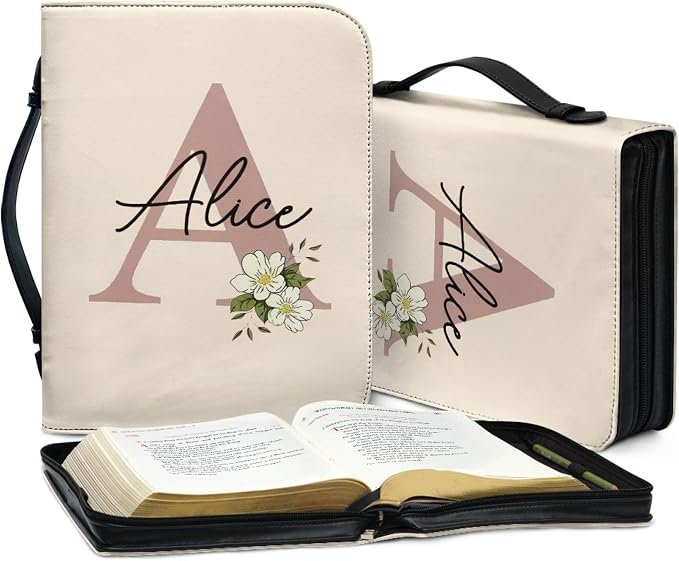 Personalized Bible Cover with Name, Custom Bible Cover Case for Women Girls, Large Capacity Scripture Bag with Handle