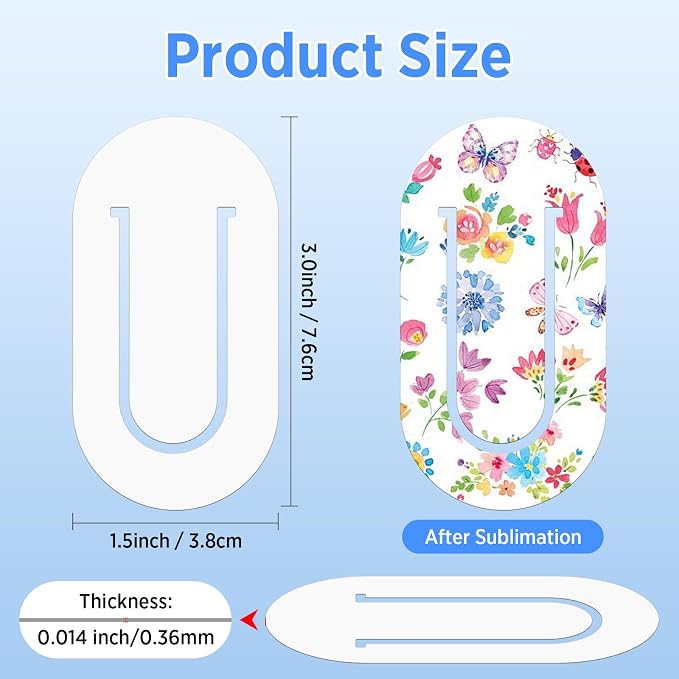 50 Pack Sublimation Bookmark Blank Heat Transfer PET Plastic Paper Clips, Bulk DIY Bookmarks for Book Lovers, Office, School Supplies, Teacher Gifts & Document Organizing