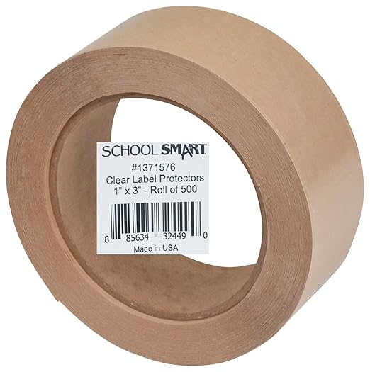 School Smart Vinyl Label Protectors, Round Corner Rectangle, 1 x 3 Inches, Clear, Pack of 500