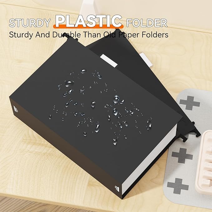 Legal Size Hanging File Folders Extra Capacity,12 Pack Plastic 3" Expansion Hang Folder with Tabs,Hanging File Organizer for File Frame/File Box,Reinforced Black Legal Folder for Filing Cabinet