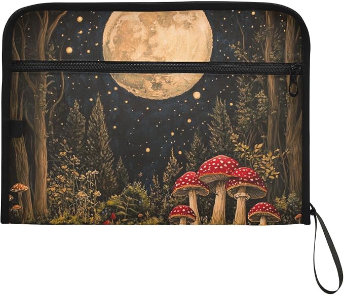ALAZA Mushroom Forest Moon Expanding Filing Folder, 13 Pockets Expandable Document Organizer Folder with Zipper Closure for Home Office A4 Letter Size Paper Document