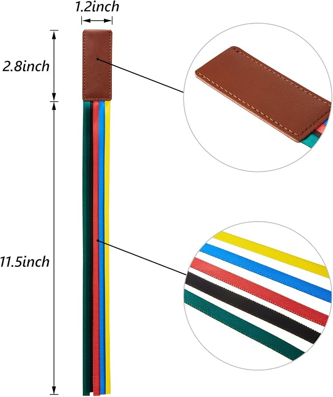 Outus 3 Pieces Bible Ribbon Bookmark Markers Artificial Leather Bookmark with Ribbons for Books Office(Classic,Yellow,Blue,Red,Green)
