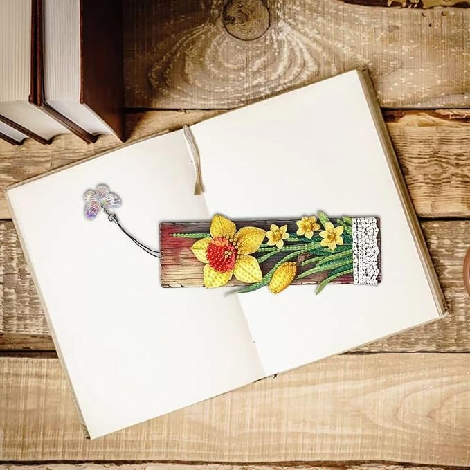 ARTopet 3Pcs DIY Diamond Art Painting Bookmarks with Colorful Butterfly Pendant PET Bookmark Ornament Double Sided Pattern Single Sided Diamond Book Marker Clip Gifts Tags-Flowers5