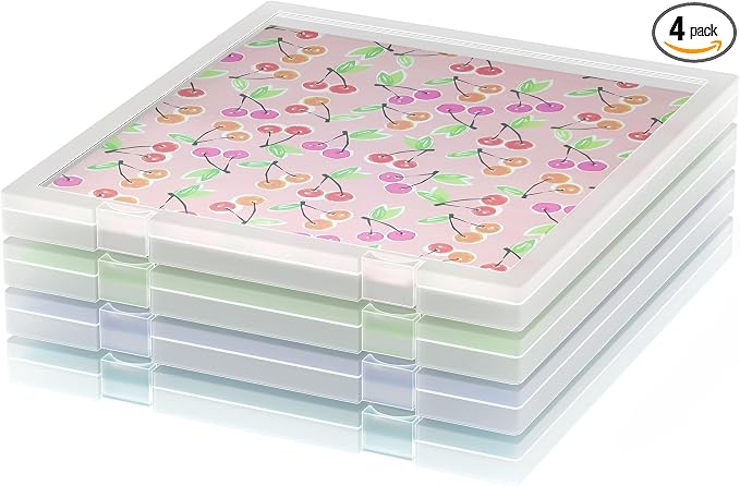 12x12 Paper Storage, 4 Pack Stackable Scrapbook Paper Containers Storage, Art Supply Storage Organizer, U-Shaped Locking Mechanism, Ideal for Office, Home, and School Document Organizer
