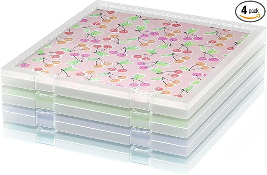 12x12 Paper Storage, 4 Pack Stackable Scrapbook Paper Containers Storage, Art Supply Storage Organizer, U-Shaped Locking Mechanism, Ideal for Office, Home, and School Document Organizer