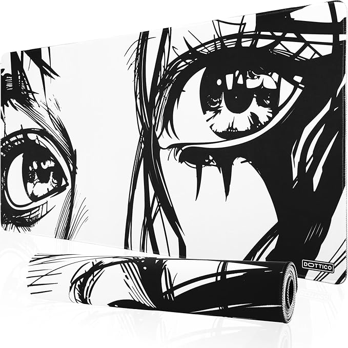 XXL Anime Eyes Gaming Mouse Pad - Manga Girl Black & White Desk Mat for Keyboard and Mouse - Non-Slip, Water-Resistant, Stitched Edges - 35.4x15.7 in (XX-Large)