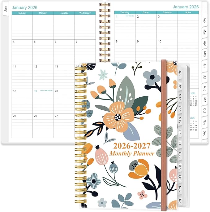 2026-2027 Monthly Planner - January 2026 - June 2027, Two Pages Per Month, 18 Monthly Calendar/Planner with Tabs, Inner Pocket, 6.4" x 8.5", Rose Flowers