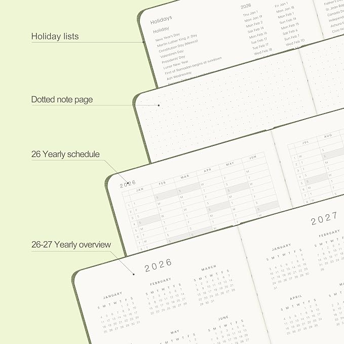 And Per Se 2026 Planner, 15 Months Hardcover Daily, Weekly & Monthly Planner, A5 size, 100GSM Thick Paper, Back Pocket, 5.7" x 8"(Olive Green)