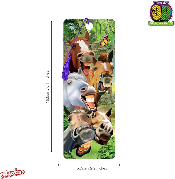 3D LiveLife Bookmark - Horsing Around from Deluxebase. Cute Lenticular Horse Page Marker. Animal Themed Accessories for Book Lovers. Small Gifts for Men, Women, Writers and Teachers.