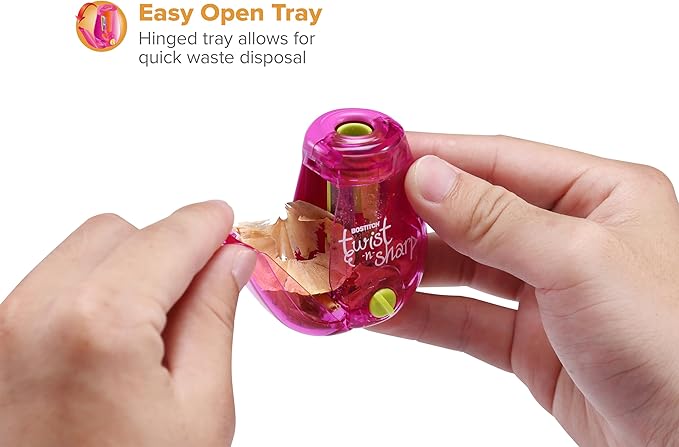Bostitch Office Twist-n-Sharp Pencil Sharpener, for Kids & Colored Pencils, Assorted Colors (PS1-PINK-EC)