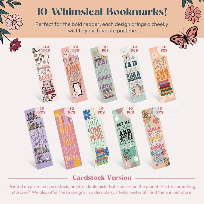 KACIOLA STUDIO 100PCS Bookmarks for Women, Booklovers Theme Paper Bookmarks Bulk 6" x 2" Cute Book Marks for Reading Book Lovers Students Schools Gifts (Booklovers)