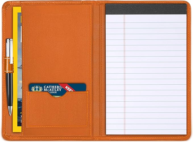 Padfolio Binder A5 Document Organizer with Refillable Lined Notepad, Junior Size Folder Portfolio for Men Women,Orange