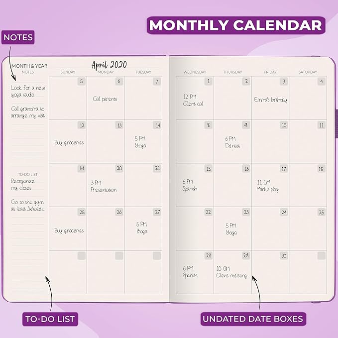 Skyline Hourly Weekly Planner – Undated Agenda & Daily Appointment Book – Time Blocking Notebook for Business Entrepreneurs, A5 (Lavender)