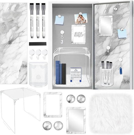Denylo pro White Magnetic Locker Marble Theme Accessories Kit Include Back to School Essentials for Back to School Decorations Office Supplies