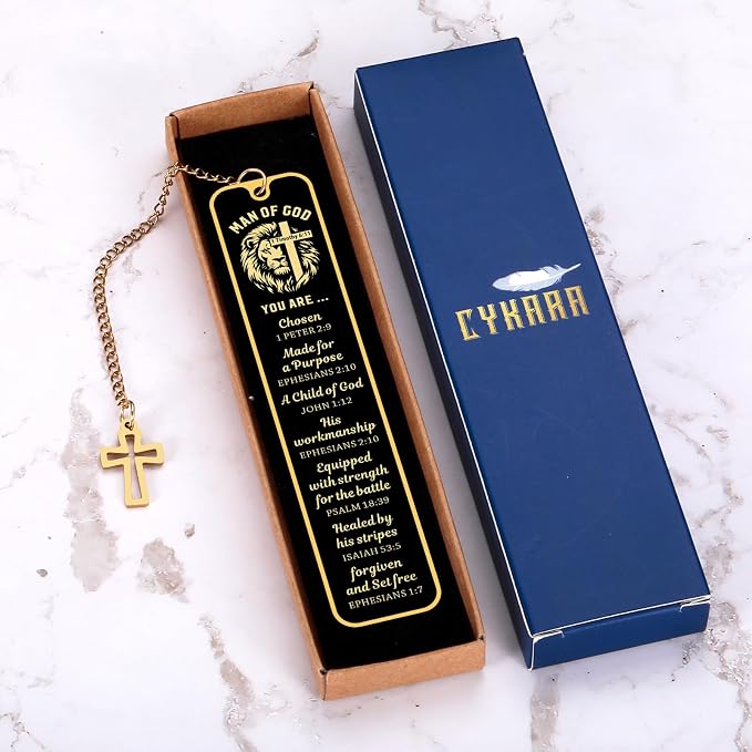 Baptism Gifts for Men & Boys - Bible Bookmark Man of God Gifts for Men, Inspirational Lion Bible Verse Bookmark Christian Catholic GIF t for Mens Confirmation GIF T for Boys Adults Faith Based Giftt
