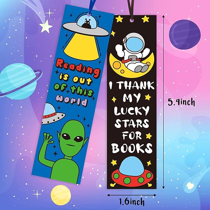 Haooryx Color Your Own Outer Space Bookmarks - 72Pcs Creative DIY Coloring Planet Rocket Spaceship Blank Book Marker for Reading Lovers Accessories Paint Paper Art Craft Space Party Supplies
