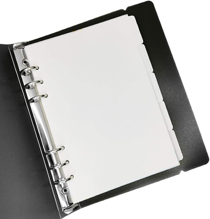 Index Tabs for A5/A6 6-Holes Cover Round Ring View Binder File Folder Loose Leaf Sheet Protectors Binder Cover Protector (Horizontal White Paper, A5/21cm*15cm/8.5 Inch)