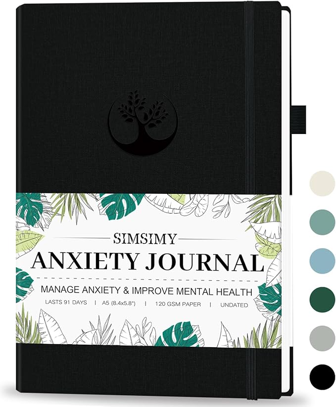 Mental Health & Anxiety Journal, 91 Days Mood Tracker Journal for Mindfulness, Self Care & Stress Relief, Guided CBT Journal with Mental Health Coloring Book Pages & Dream Diary to Record, Wellness Gifts for Women Men