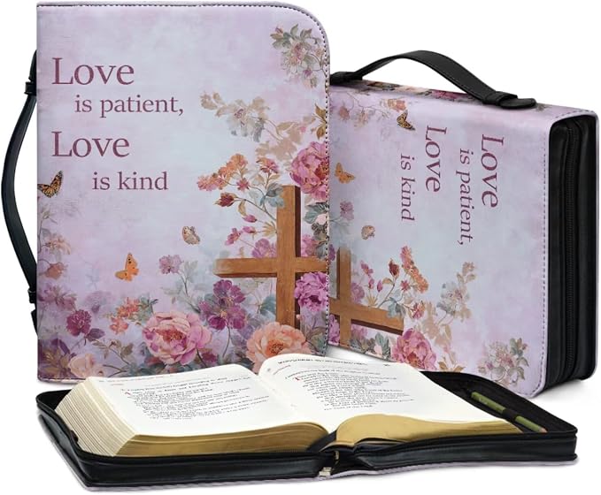 Vintage Style Butterfly and Cross Bible Case with Bookmark Waterproof Bible Cover Case for Women Lightweight Bible Bag with Handle Pockets Church Book Bag