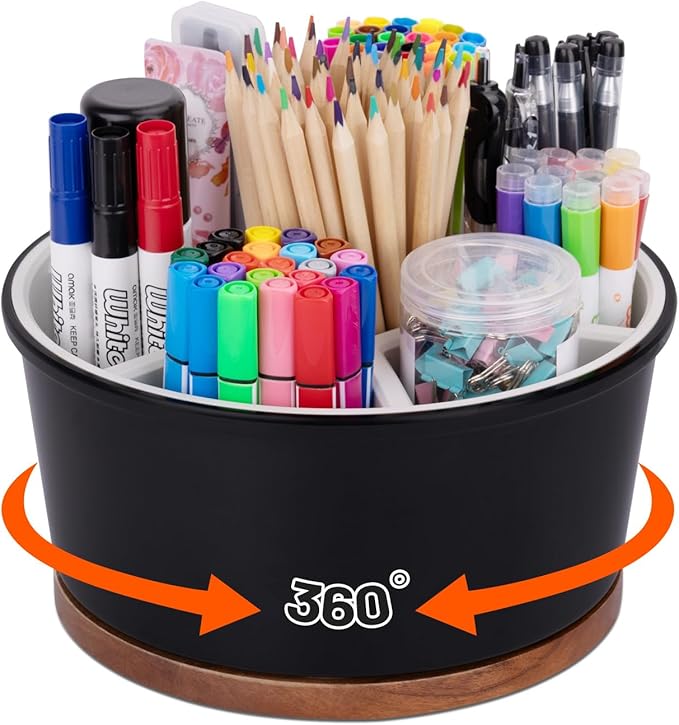 Office Desk Organizer, 360° Art Supply Storage Organizer, Melamine Silicone Marker Organizer With 7 Compartments, Pen Cup Holder For Desk With 4 Depth Marker Organizer School Home