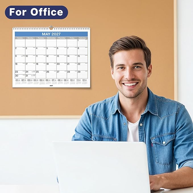 Dunwell 2026-2027 Wall Calendar 12x15 (Blue), July 2026 to December 2027, 12 x 15 Large Lined Monthly Academic Hanging Calendar, Professional Style for Home, Office, School or Organization